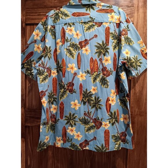 RJC Mens Hawaiian Button Down SURF & GUITARS  Shirt Short Sleeve 1980s Vibe USA - Picture 2 of 6
